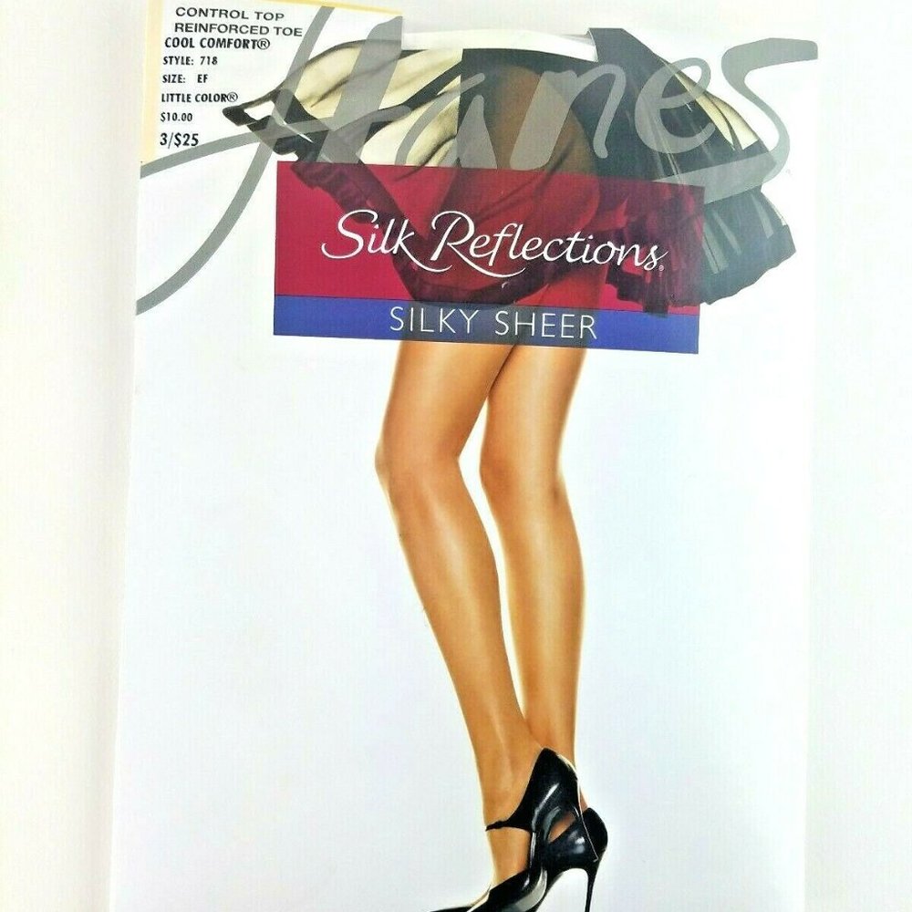 Hanes Silk Reflections Control Top Reinforced Toe Pantyhose Silky Sheer Size EF